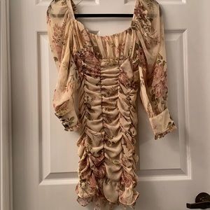 Floral chiffon mini dress with sheer sleeves